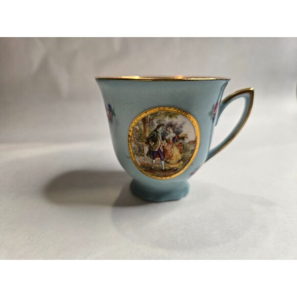 Czechoslovakia Other - Vintage Porcelain Demitasse Tea Cup Courting Couple Czechoslovakian Hand Painted